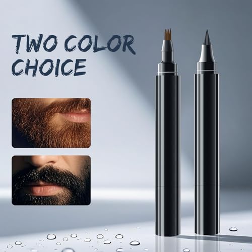 Beard Pen - Beard Pencil Filler for Men, Beard Filler with Beard Brush & Comb, 2-in-1 Dual-Ended Beard Pencils with 4-Fork-Tip & Precise Brush-Tip Birthday Gifts for Dad (Dark Brown)