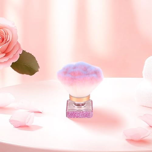 Nail Dust Brush Shiny Rhinestone Makeup Brush for Nails Tech Cleaning Supplies Acrylic Flower Shape Art Brush Clean Up Accessories (Pink)