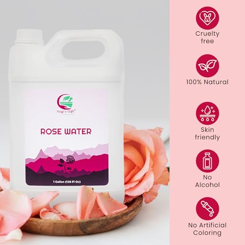 100% Pure Rose Water 1 Gallon (128 fl oz) | for Face & Hair | Alcohol Free & Artificial Coloring Free | by Yogi's Gift¢ç