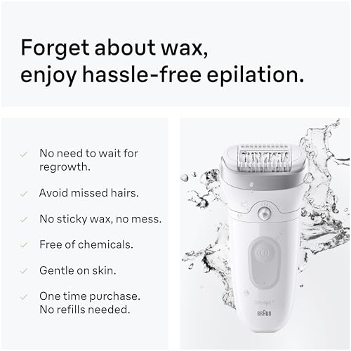 Braun Epilator Silk-?pil 7, Hair Removal Device, Women Shaver & Trimmer, Wet and Dry, Wide Head, Includes Shaver Head and Trimmer Comb, SE7-041, Silver, Holiday Gifts for Women