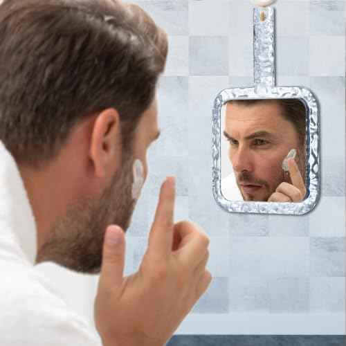 YEAKE Hand Mirror,Double-Sided Handheld 1X/5X Magnifying Mirror with Handle for Makeup, Shaving Mirror with Hole Hanging,Acrylic, 6.1" W x 10" L, Square Shape, Transparent 1 PC