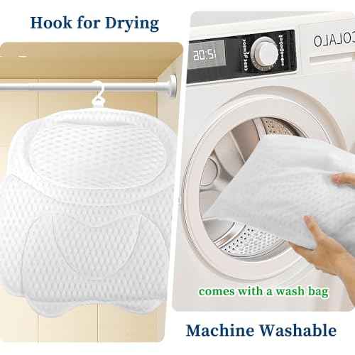 Bath Pillow Bathtub Pillow, Luxury Bath Pillows for Tub Neck and Back Support, Tub Pillow for Bathtub Headrest with Laundry Bag, Bath Accessories for Women Relaxing Spa Gifts, White Bath Tub Pillow