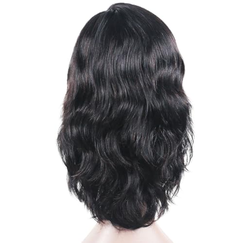 16 Inch Body Wave Human Hair Wig - Bye Bye Knots Glueless Wig with Pre-Cut Swiss Lace & Pre-Bleached Knots - 100% Brazilian Remy Human Hair Side Part Lace Front Wig Natural Color