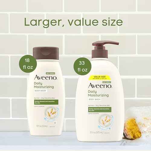 Aveeno Daily Moisturizing Body Wash for Women and Men for Dry & Sensitive Skin, Paraben, Soap & Dye-Free, Gentle Shower Cleanser, Dermatologist Recommended Brand, Lightly Scented, 33 Fl Oz