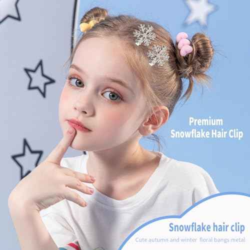 12 Pcs Snowflake Hair Clips - Rhinestone Pearl Accessories, Christmas Sparkly Pins, Cute Small Silver Metal Barrettes for Women Girls
