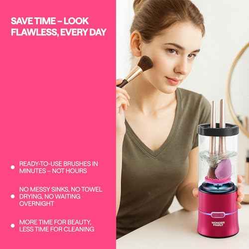 3-in-1 Electric Makeup Brush Cleaner & Dryer ? Automatic Washer, Fast Air-Dry & Holder Stand ? Cleans Brushes & Sponges, Portable Wireless USB-Rechargeable, Gentle on Bristles, Vanity & Travel Device