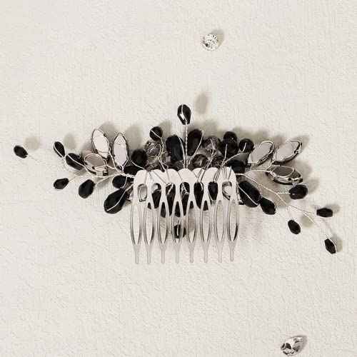Black Teardrop Hair Side Comb Crystal Hair Pieces Rhinestone Headpieces Bride Wedding Hair Comb Bridal Hair Clip Side Combs Flower Headdress Hair Accessories for Women and Girls