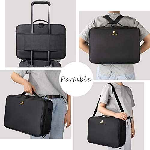 Relavel Makeup Case Large Makeup Bag Professional Train Case 16.5 inches Travel Cosmetic Organizer Brush Holder Waterproof Makeup Artist Storage Box, 3 Layer Large Capacity, with Adjustable Strap