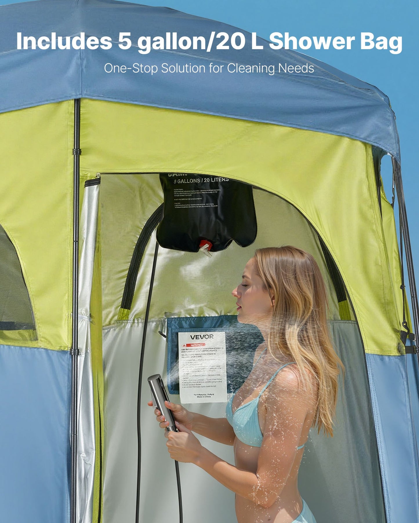 Portable Camping Shower Tent with Privacy 2-Room Design & Accessories