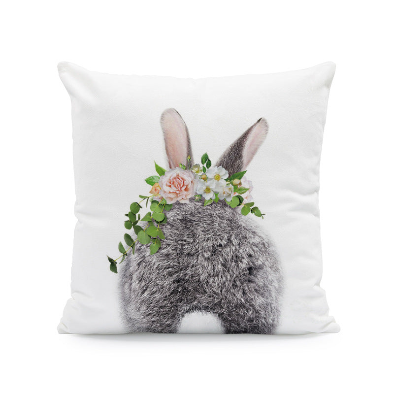 Easter Cartoon Rabbit Print Pillow Cover - 45x45cm Plush Cushion Case for Home Decor