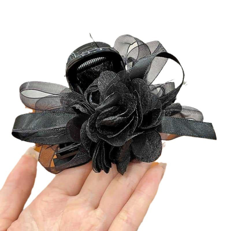 Camellia Feather Grip Hair Clip - Black