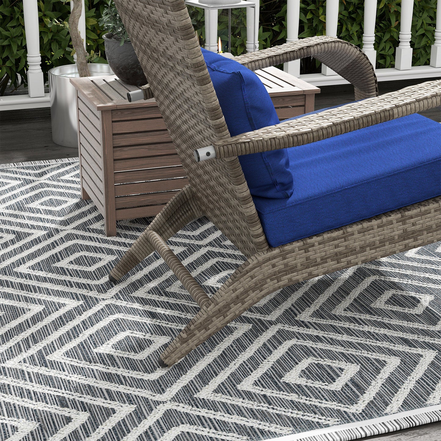 Wicker Adirondack Chair with Ottoman & Cushions - Blue