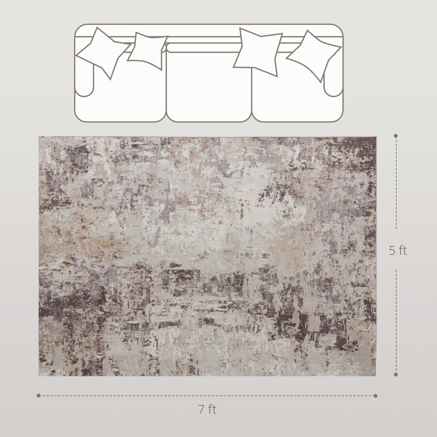 Machine Washable 5x7 Area Rug - Non-Slip Modern Abstract Brown