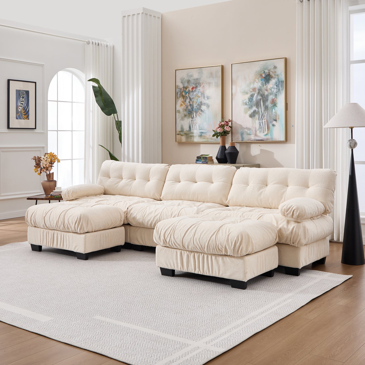 U Shaped Modular Sectional Sofa - Modern Deep Seat Beige Couch