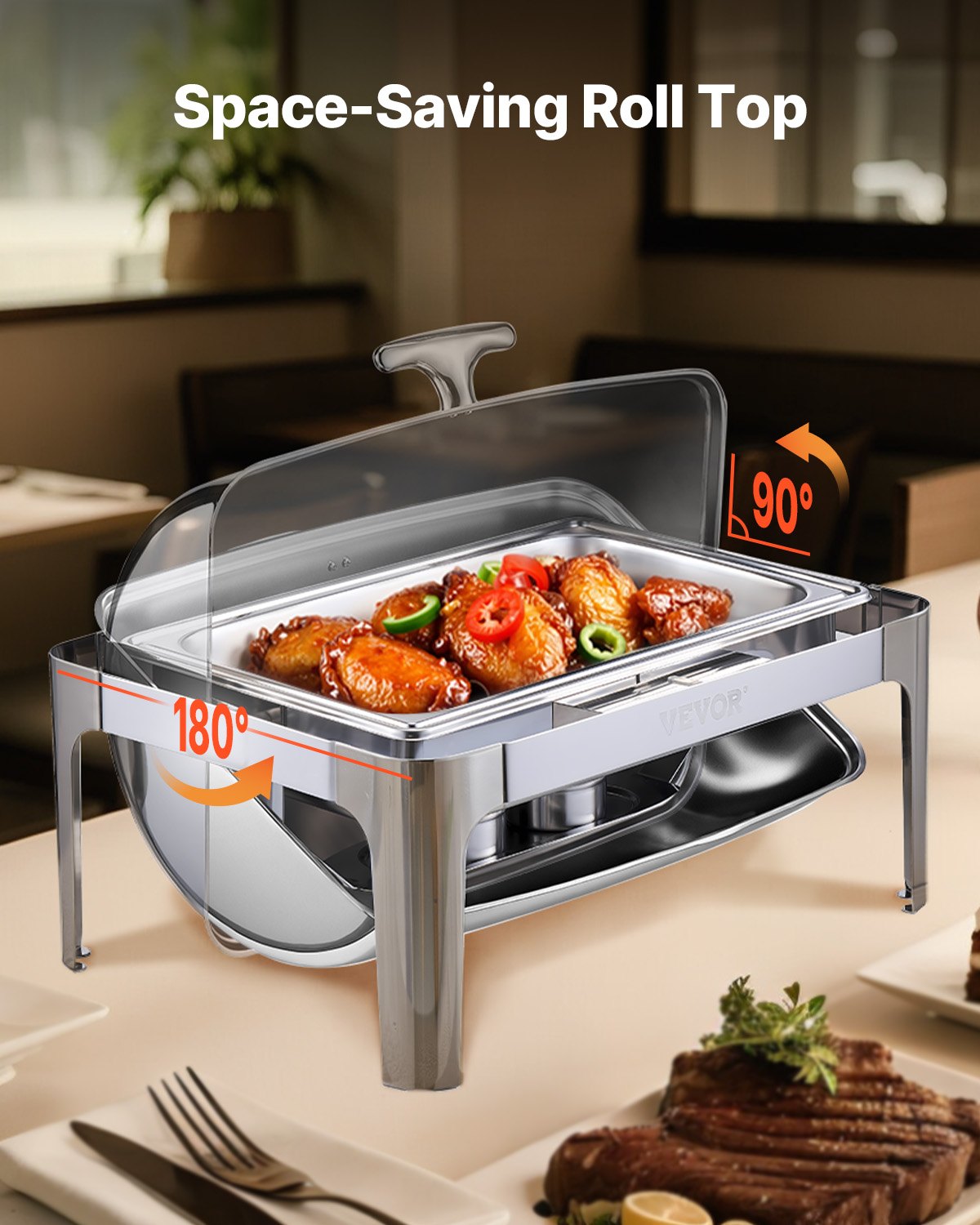 9Qt Stainless Steel Roll Top Chafing Dish Set - Silver