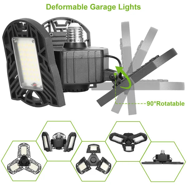 LED Garage Light 80W 7000LM Deformable Ceiling Lamp E26/E27 Workshop Lighting
