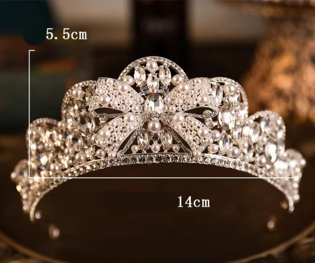 Rhinestone Pearl Crown Hair Hoop - Silver
