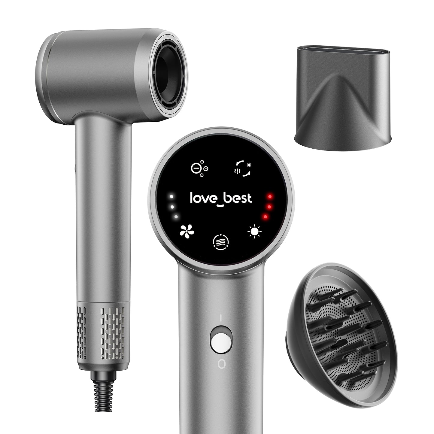 Ionic High-Speed Hair Dryer with Diffuser and Smart Touch Screen – Fast, Quiet, Lightweight for Curly & Fine Hair