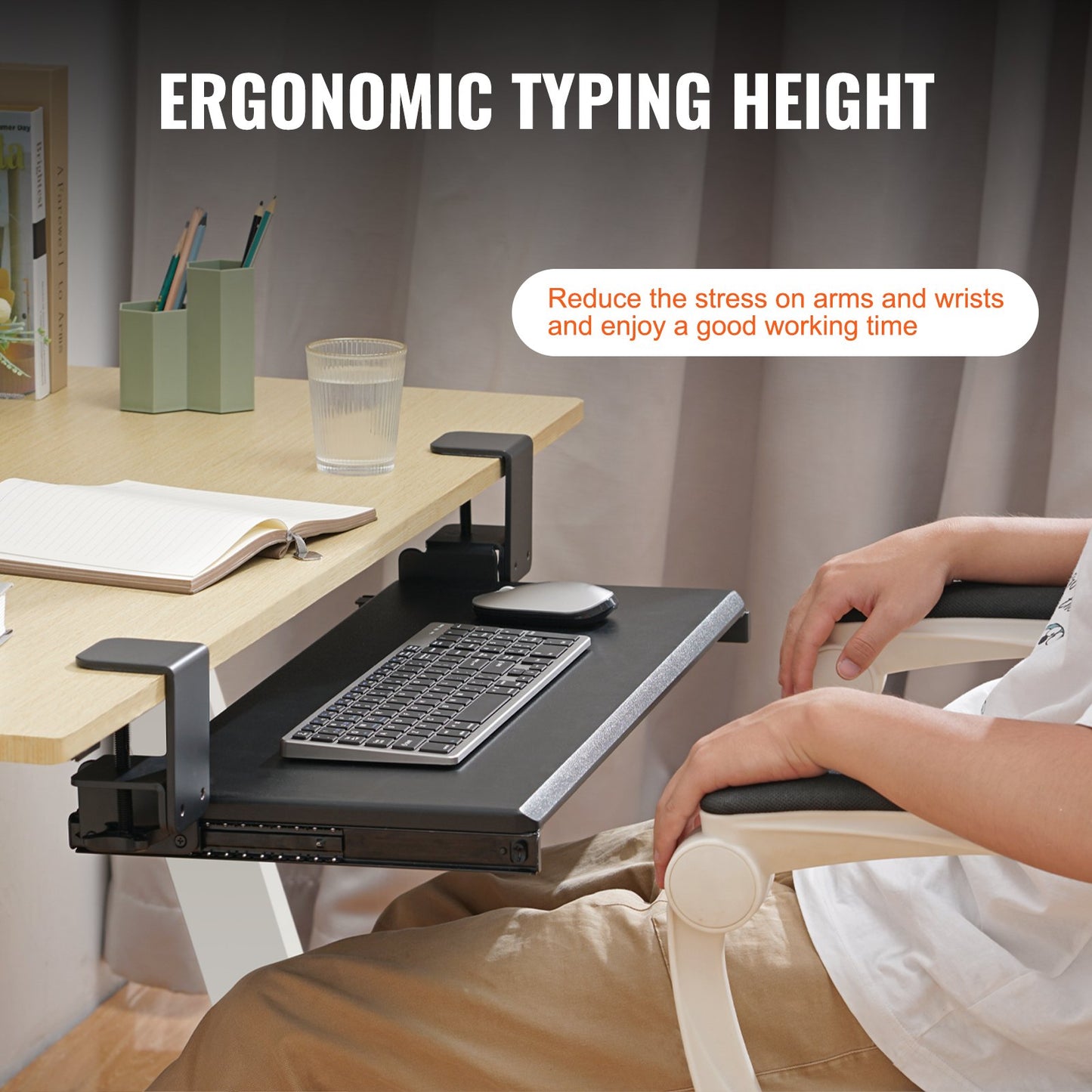Ergonomic Pull-Out Keyboard Tray Under Desk - 26.8 x 11 Inch
