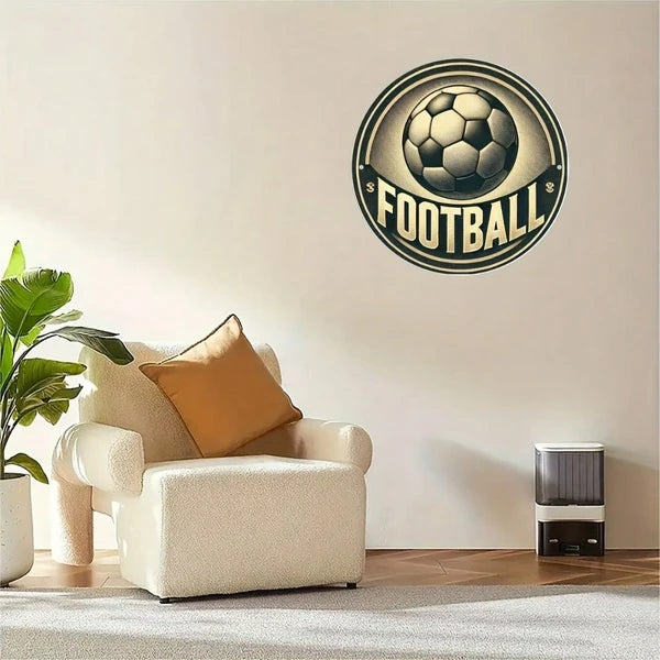 Vintage Soccer Ball Metal Wall Art - 8x8 Inch Round Sign