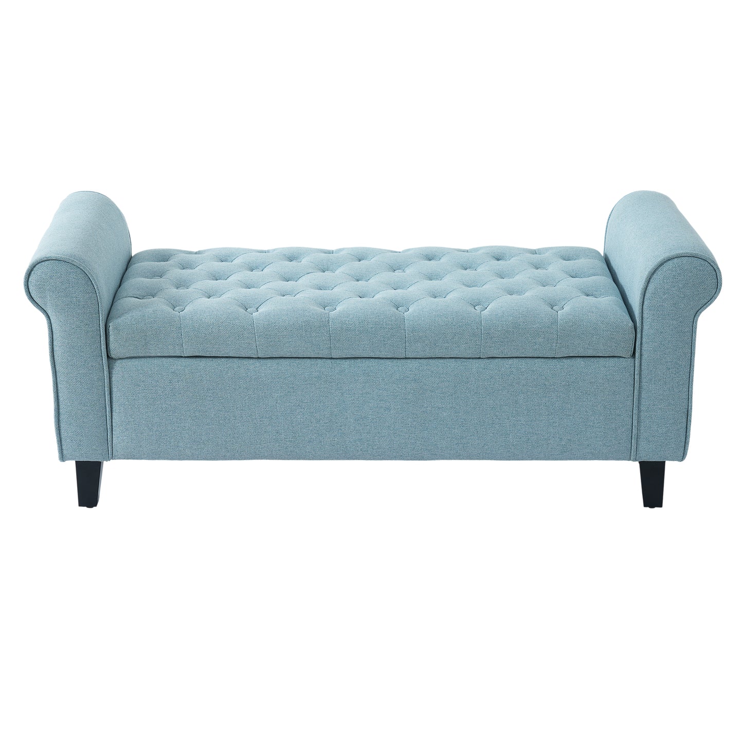 Light Blue Fabric Storage Bench with Rolled Arms - 38" Seat Width