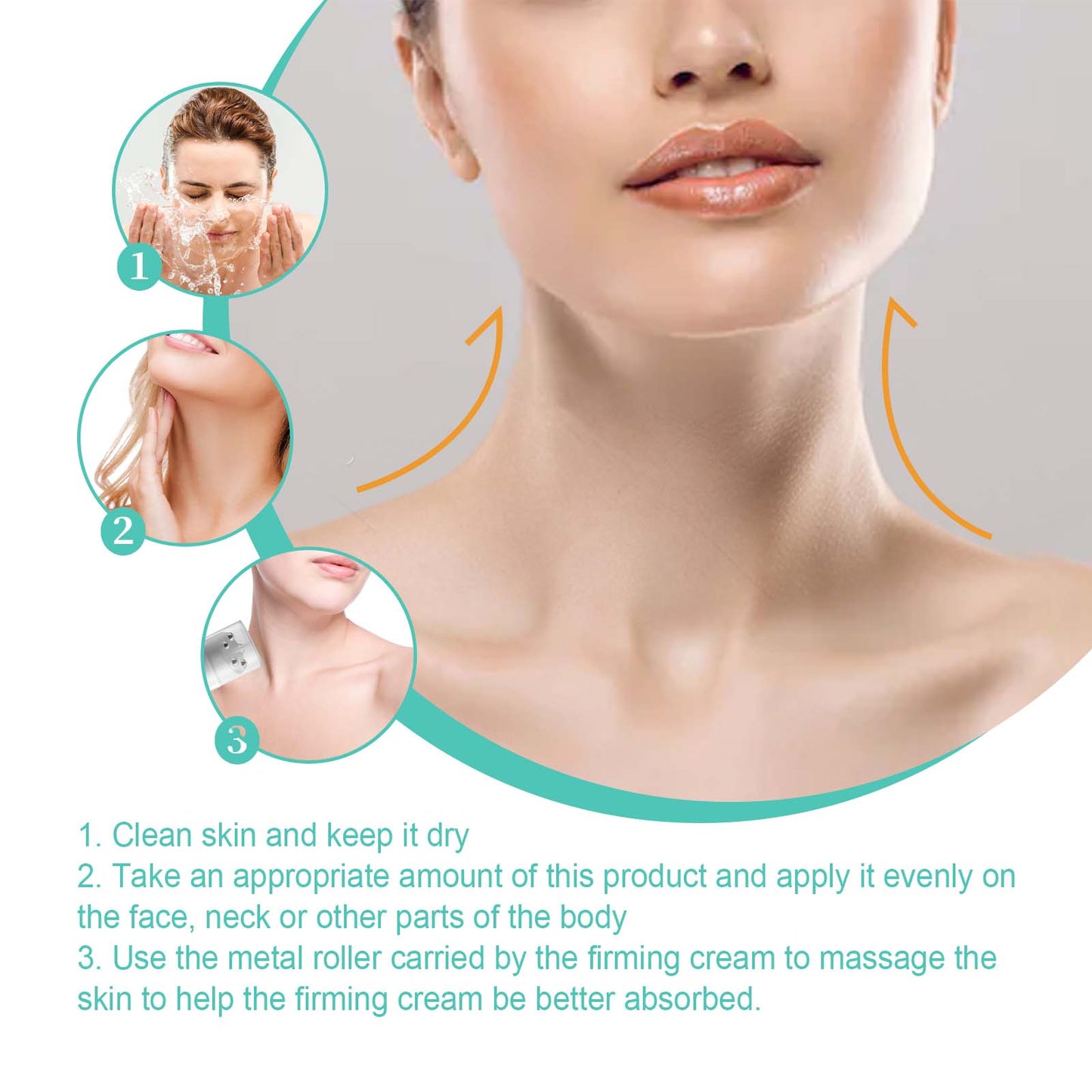 Neck Firming Cream with Metal Roller - Anti-Aging & Skin Tightening