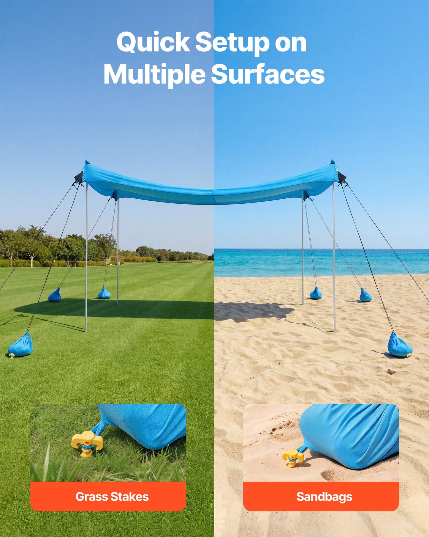 Portable Beach Tent Sun Shelter UPF 50+ 10x10 Ft Pop-Up Canopy with Sandbags & Poles
