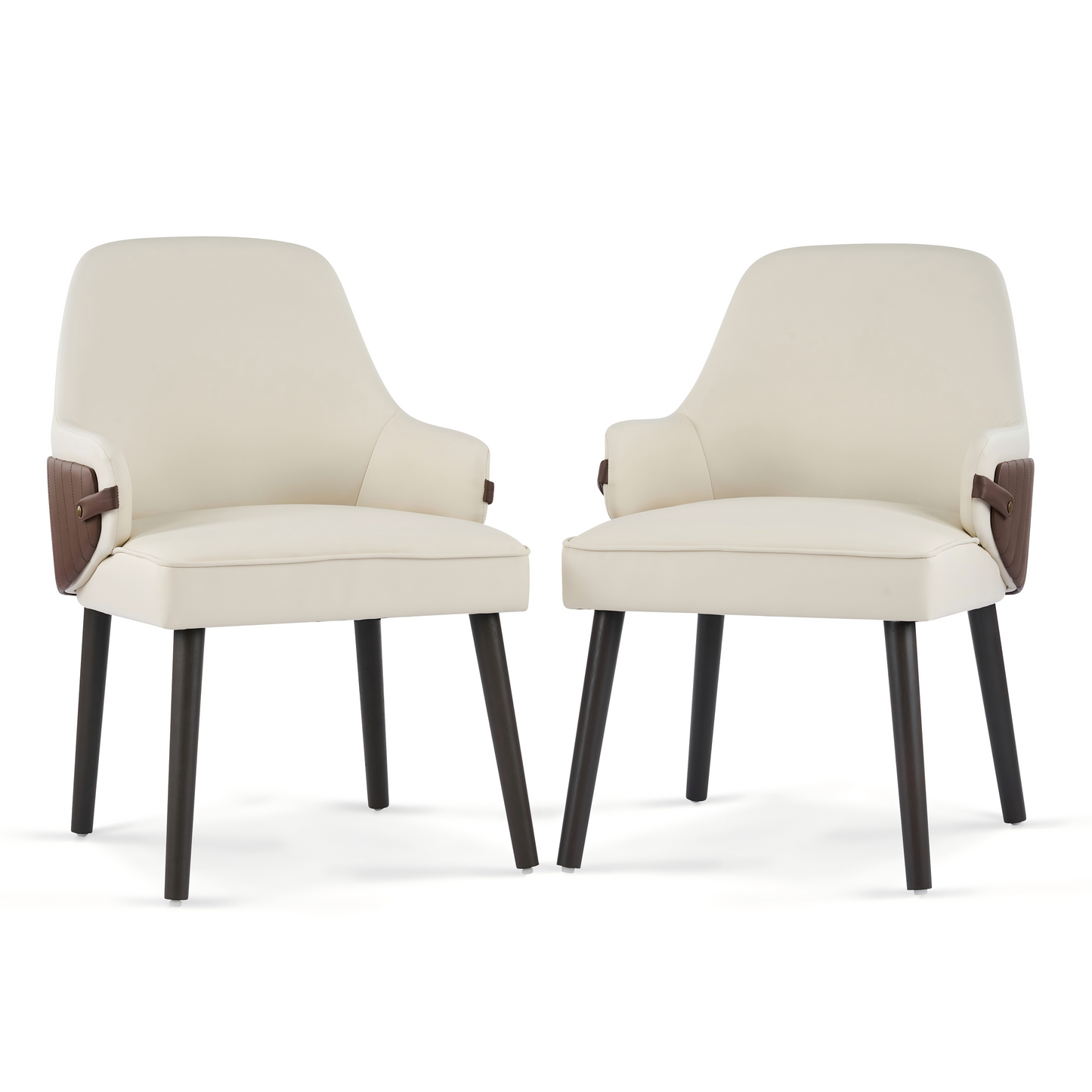 Indoor Dining Chair Set of 2 - Beige & Brown Fabric Armchairs