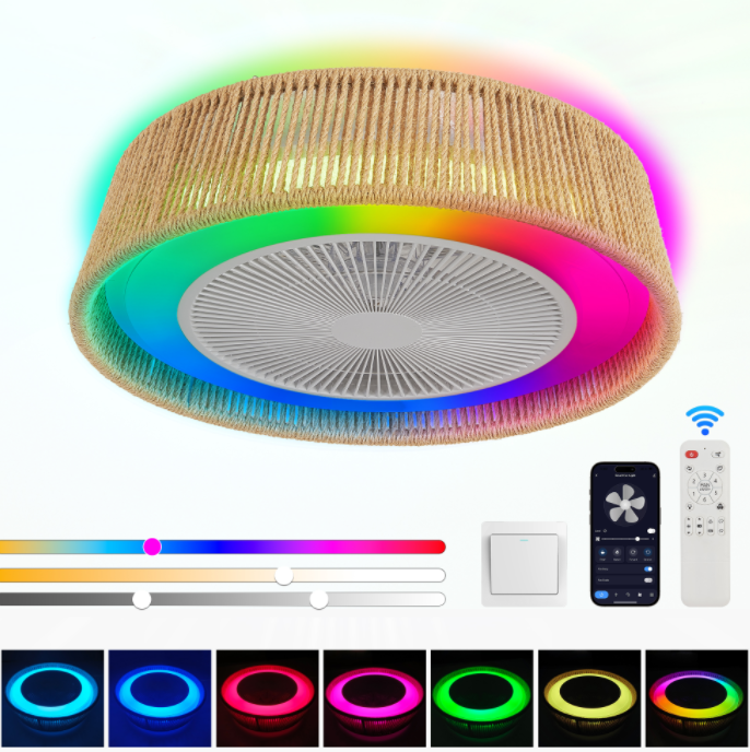 Modern Rustic Ceiling Fan Light with LED RGB Mood Lighting