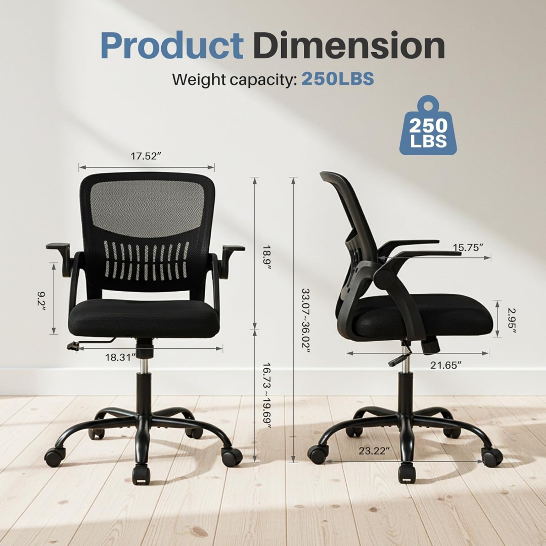Ergonomic Mid Back Office Chair with Lumbar Support - Grey