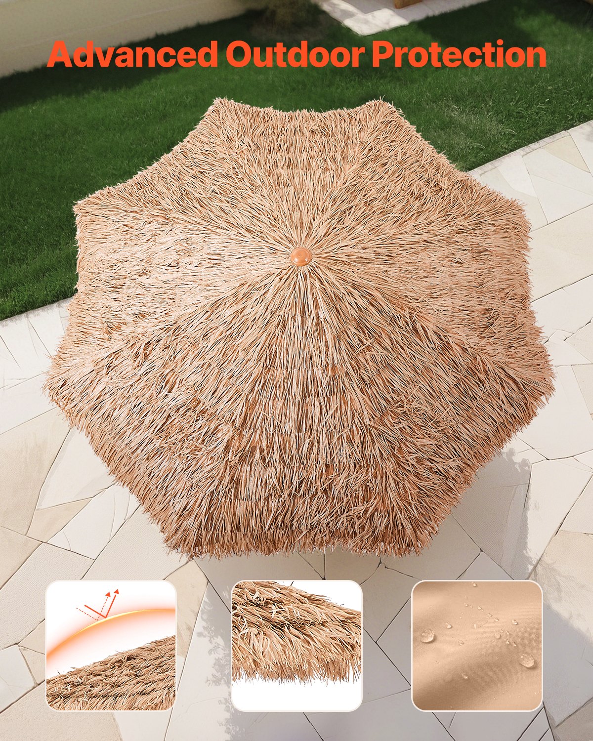 9 Ft Thatched Tiki Umbrella with Adjustable Tilt for Patio & Beach