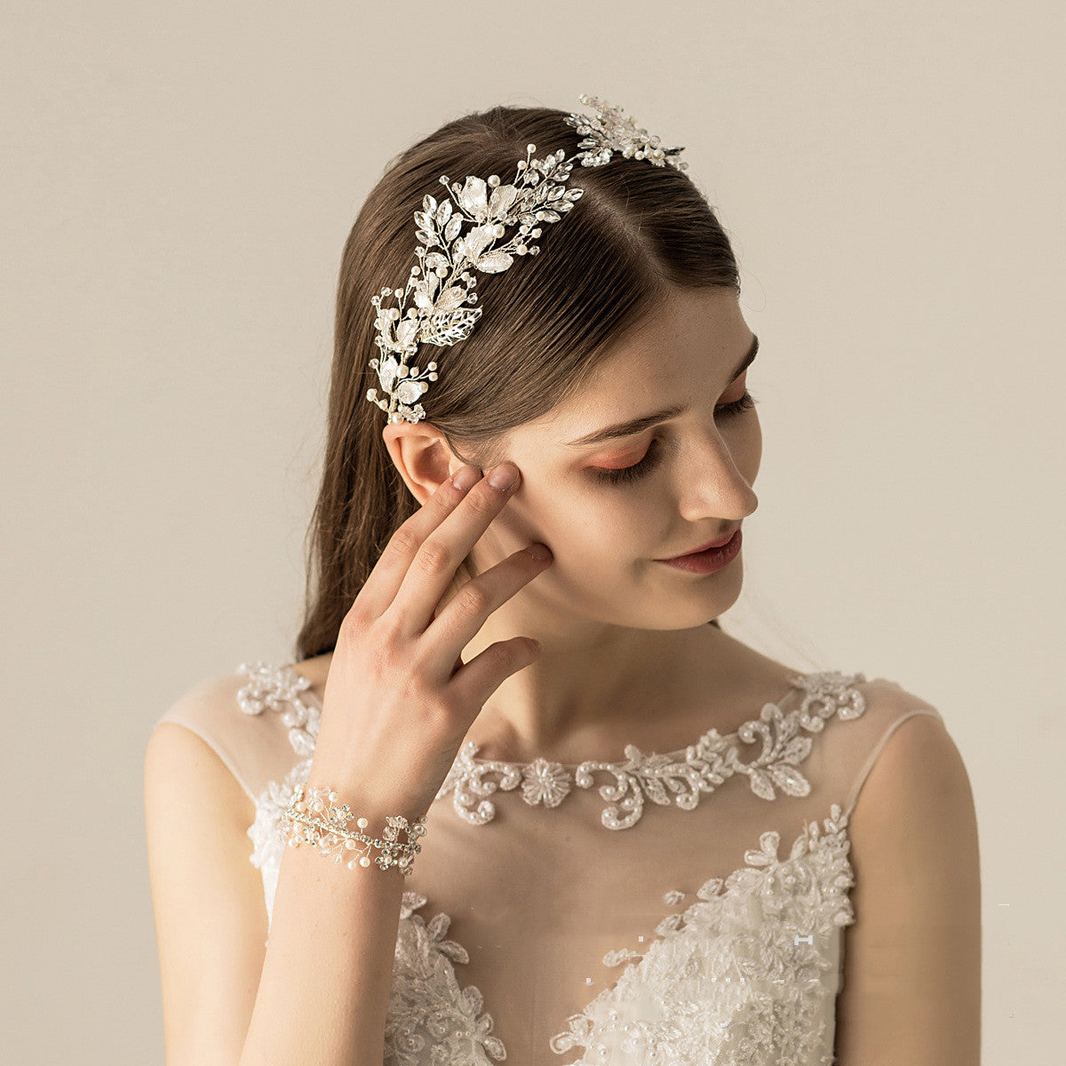 Silver Vintage Alloy Hair Band - Plaid Wedding Style
