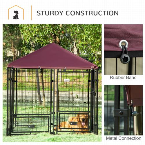 Outdoor Dog Kennel with Rotating Bowl Rack and Waterproof UV-Resistant Awning - Walk-In Pet Playpen