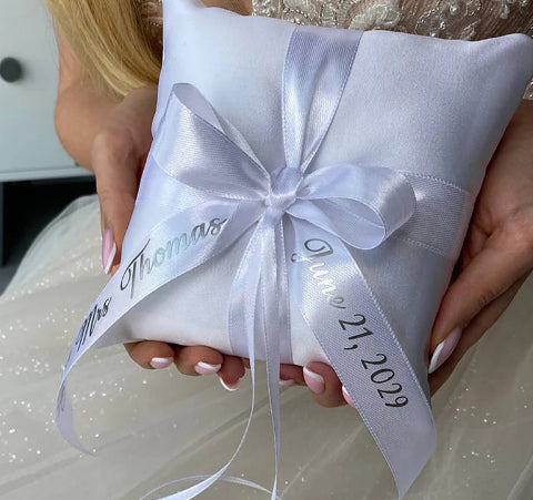 Wedding Ring Pillow 15x15cm Ivory-White with Ribbon for Ceremony