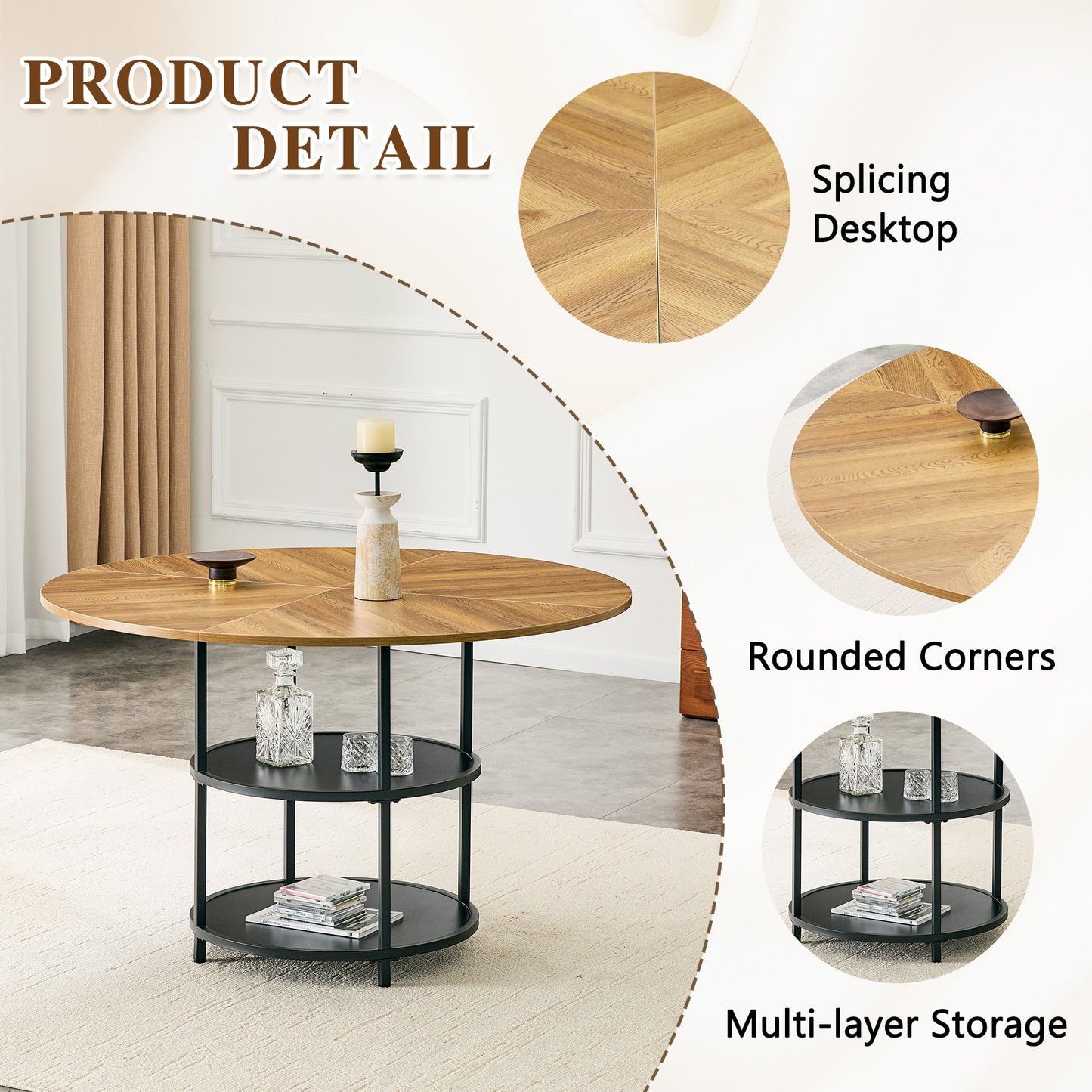 47.3-inch Diameter Modern Splicing Circular Dining Table -