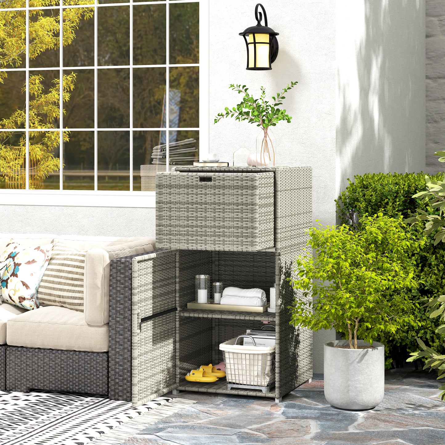 Outdoor Towel Rack For Pool W Drawer & Cabinet, Gray