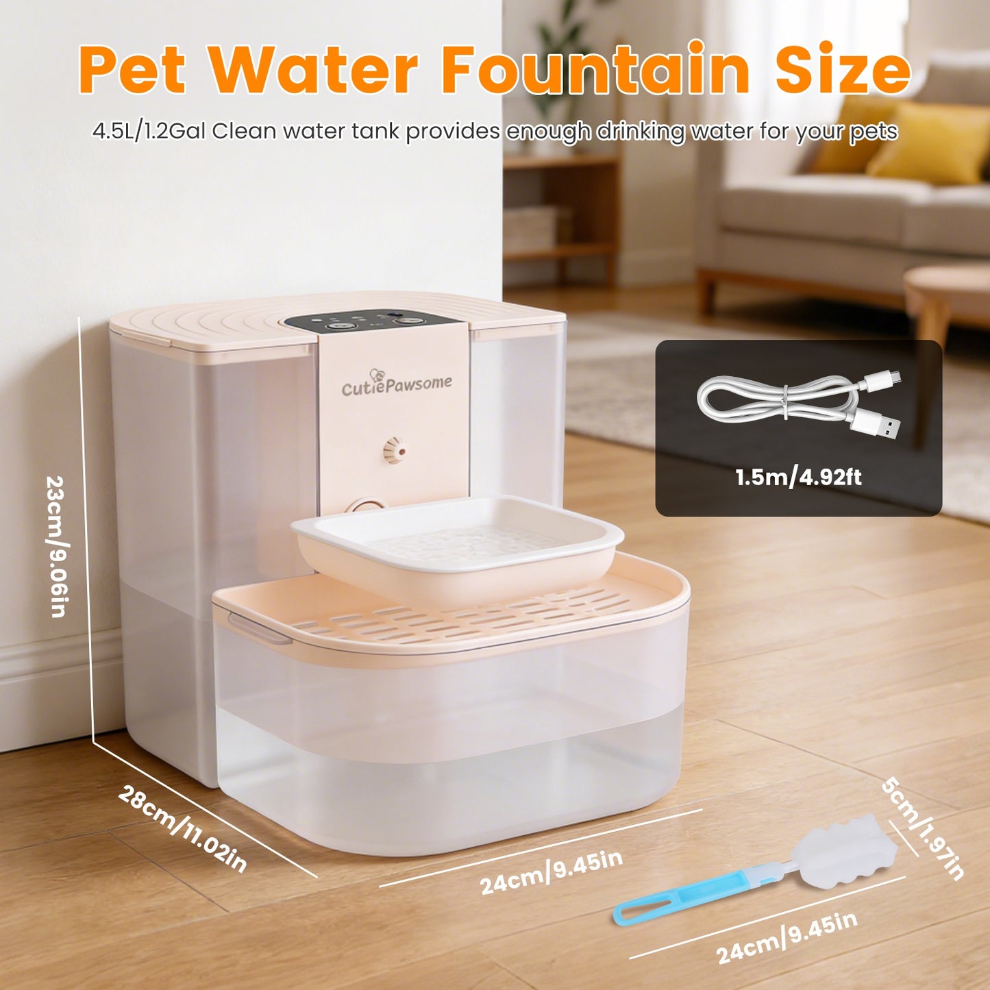 Automatic Pet Water Fountain 4.5L Self-Refilling Cat & Dog Drinking Dispenser