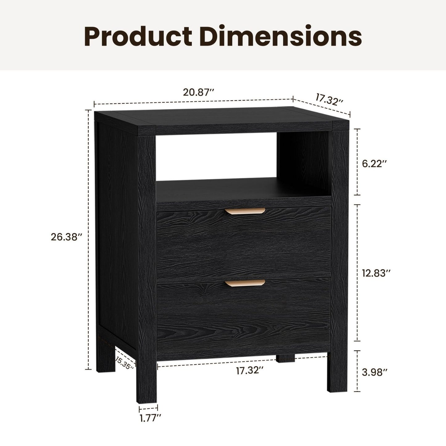 Nightstand with 2 Drawers and Open Shelf - Space-Saving Organizer