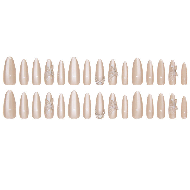 Butterfly Cat's Eye Nail Tips with Glue for Elegant Manicure - 24 Pieces