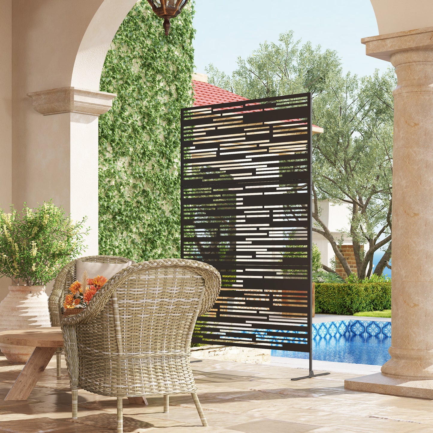 Metal Outdoor Privacy Screen - 78" H x 48" W - Black