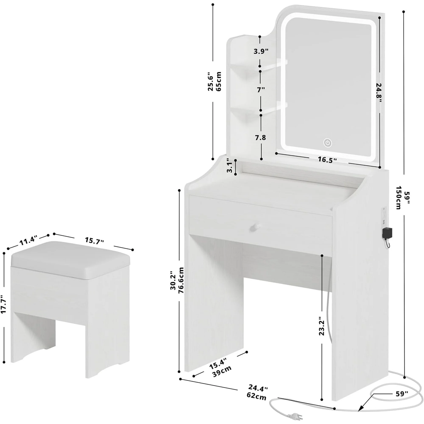 Small Dressing Table Set with Adjustable LED Makeup Mirror
