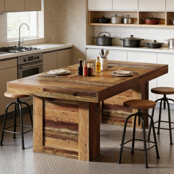 Rustic Dining Table - 63-Inch Wood Grain Finish