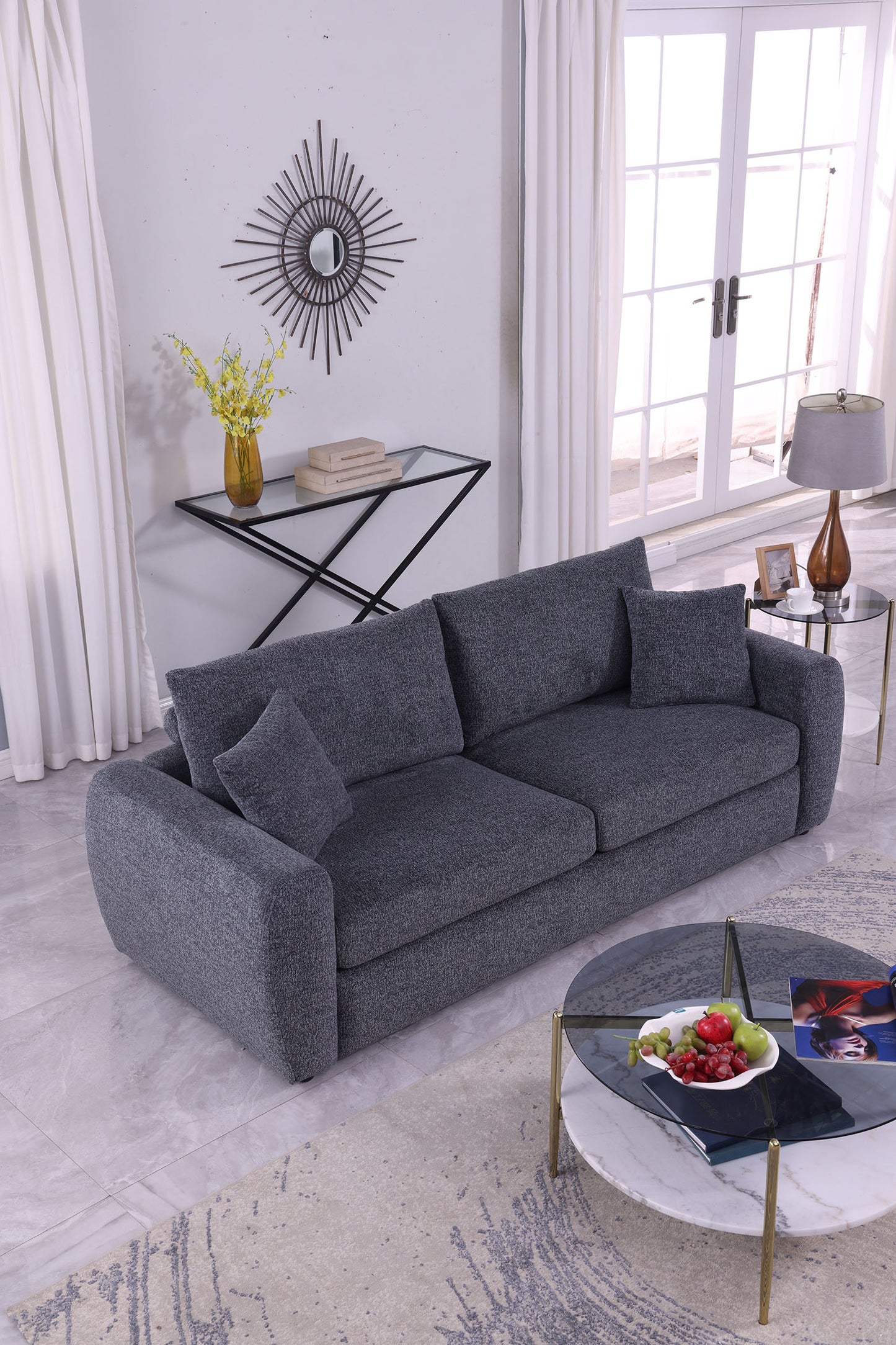 Modern Minimalist 3-Seat Gray Sofa - Comfortable Chenille Design