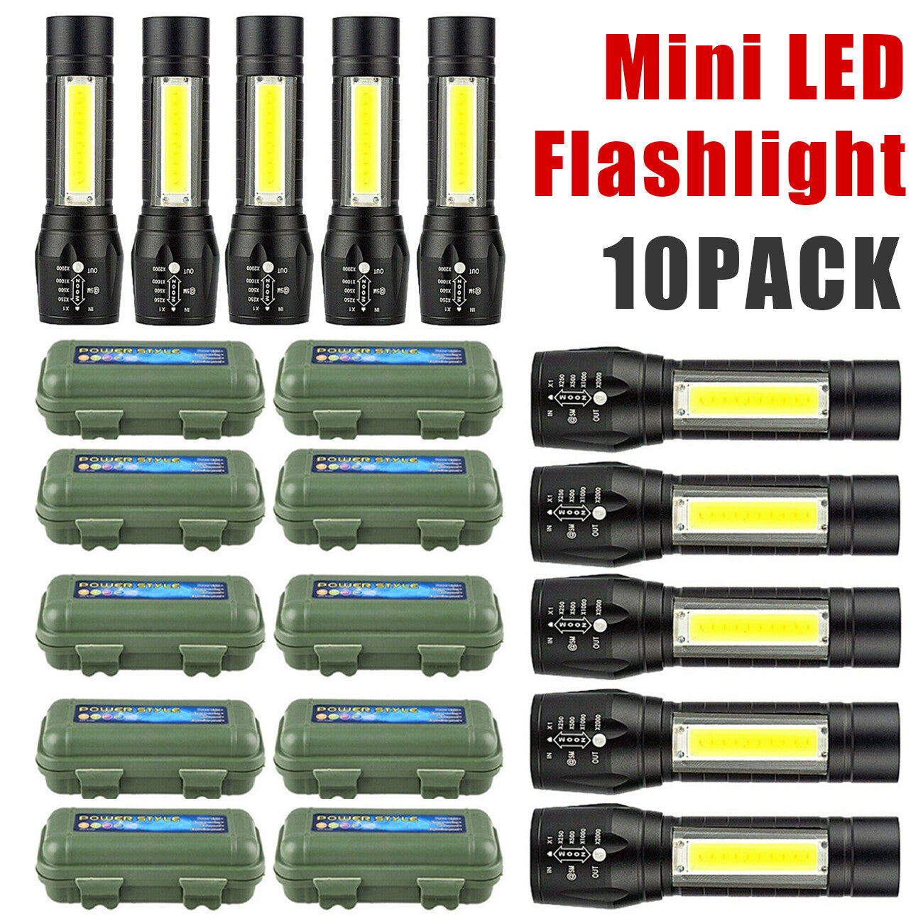 Rechargeable LED Flashlight Set with Zoomable Focus 3 Modes Waterproof Camping Light