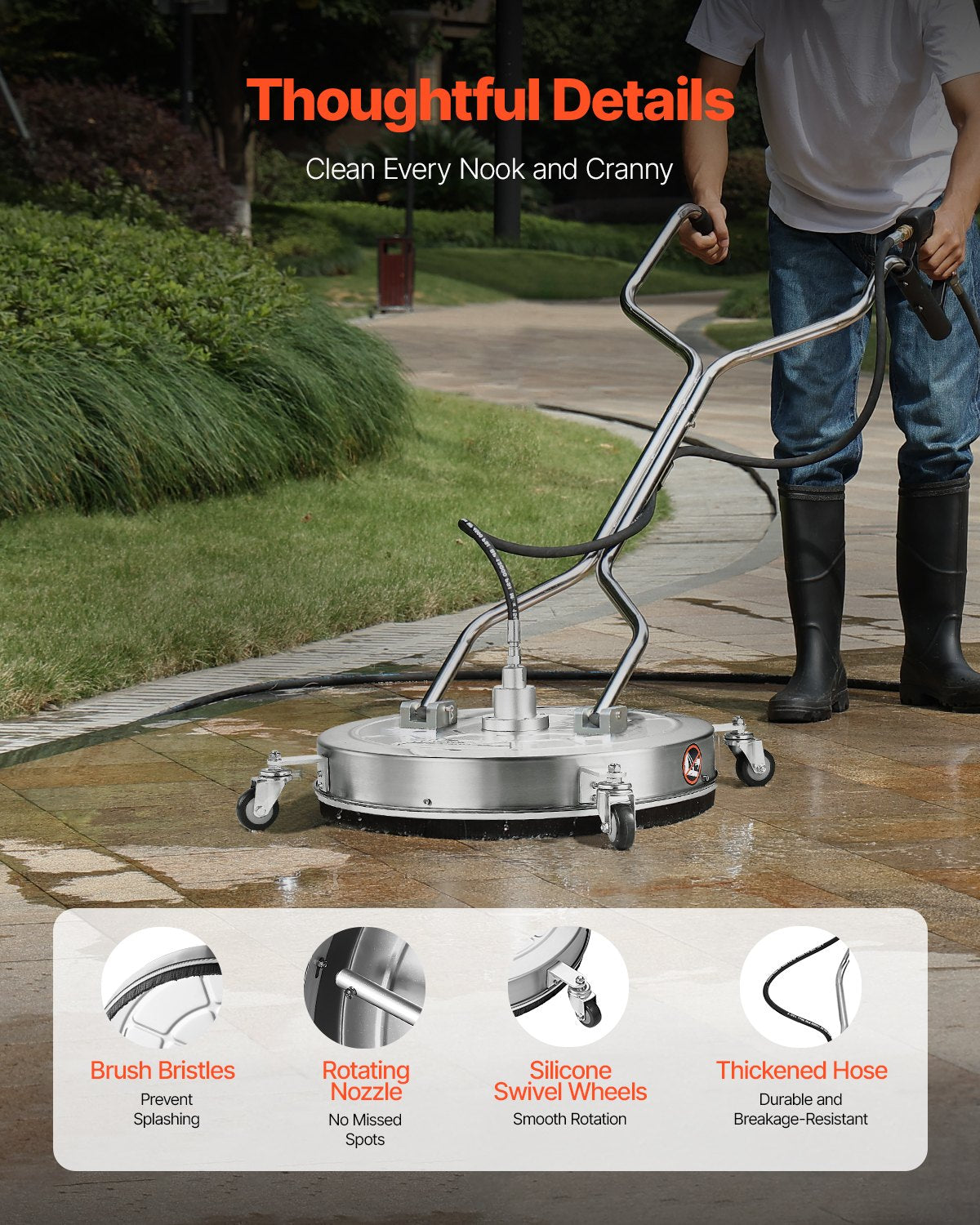 24-Inch Pressure Washer Surface Cleaner 4000 Max PSI Dual Wheel Handle