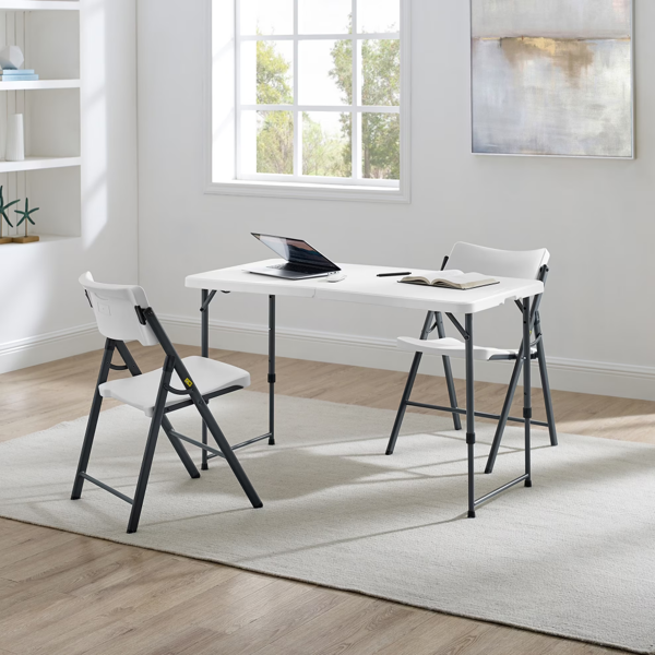 4-Foot Folding Plastic Table - Adjustable Height, White