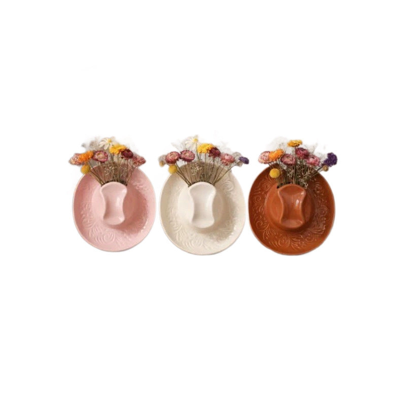 Ceramic Cowgirl Hat Hanging Vase - Home & Garden Decor, Wall Mounted