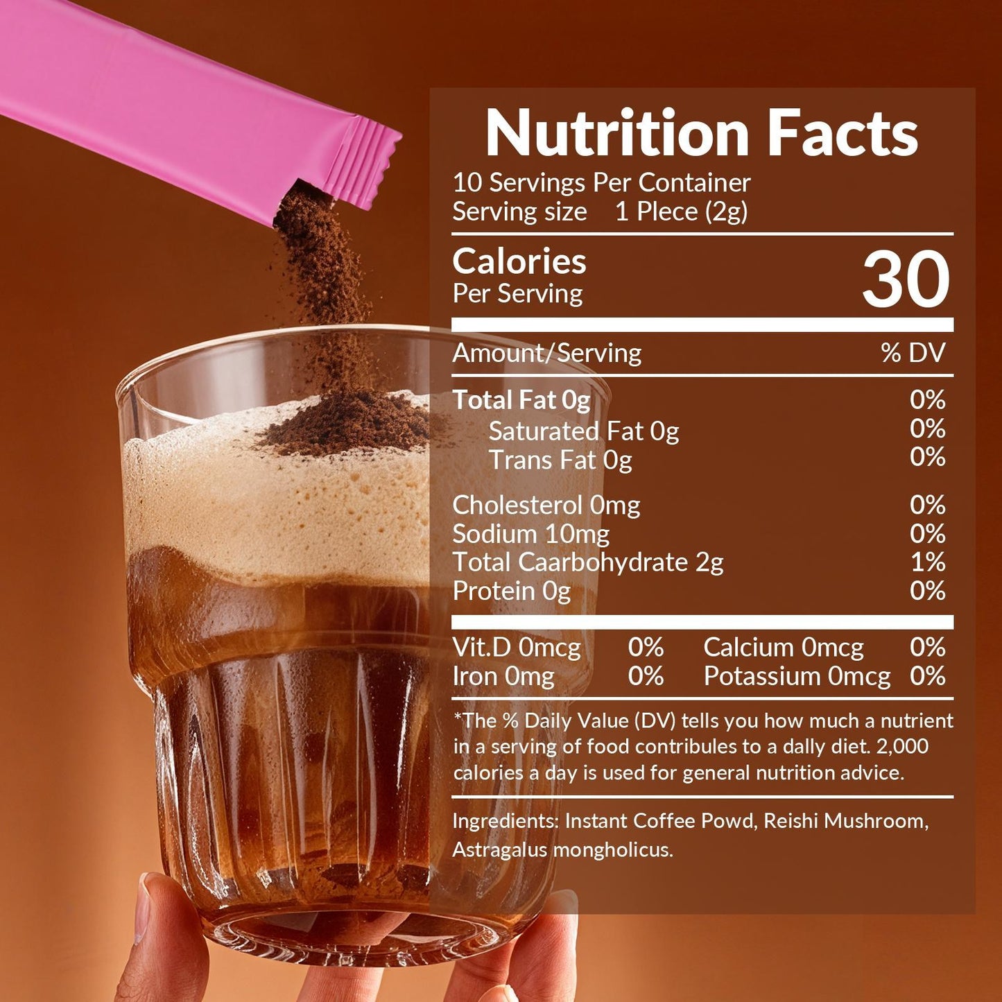Instant Reishi Mushroom Coffee - 20g Sachets - 20 Count Pack