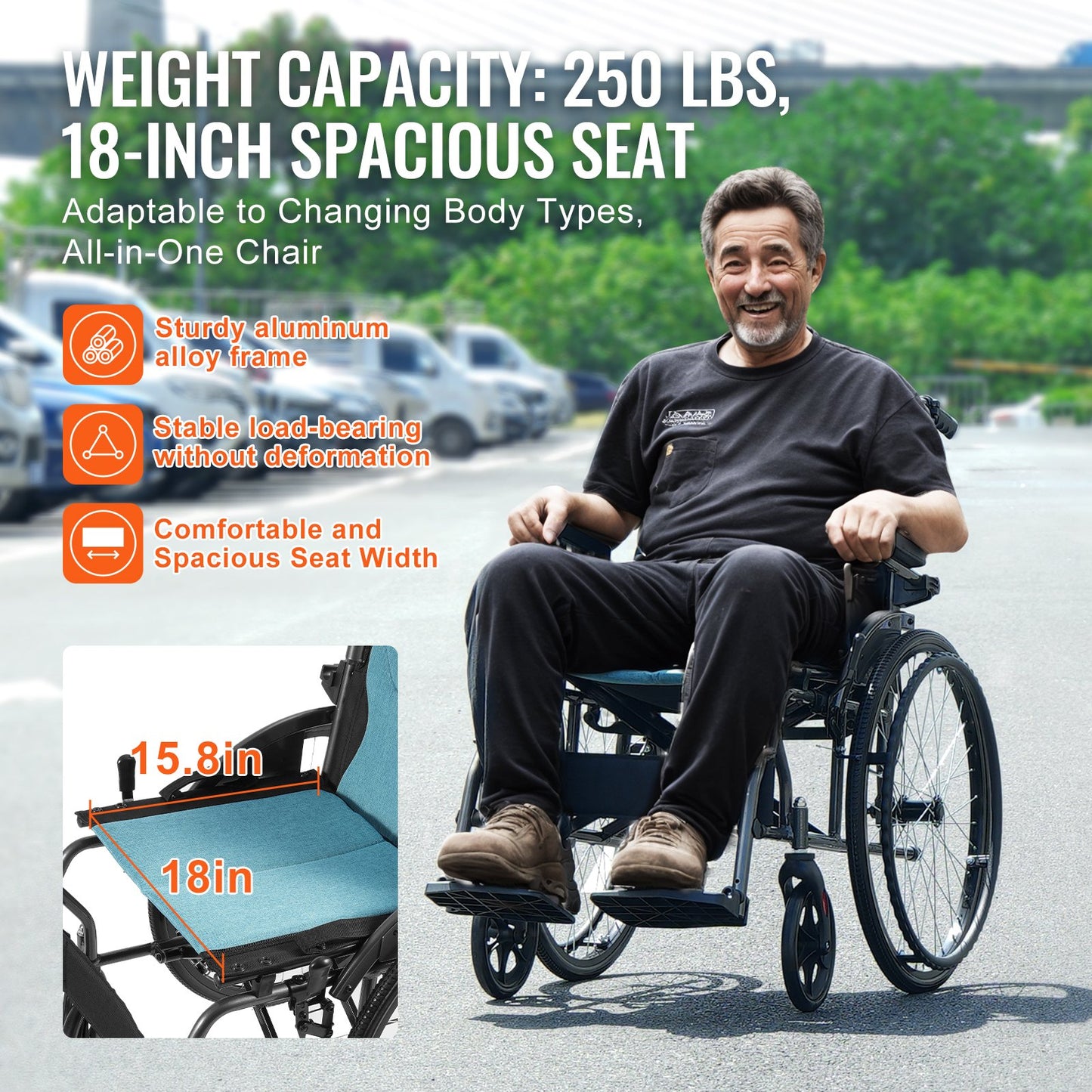 Lightweight Aluminum Wheelchair 18-In Wide Seat 250lbs with Blue Variant