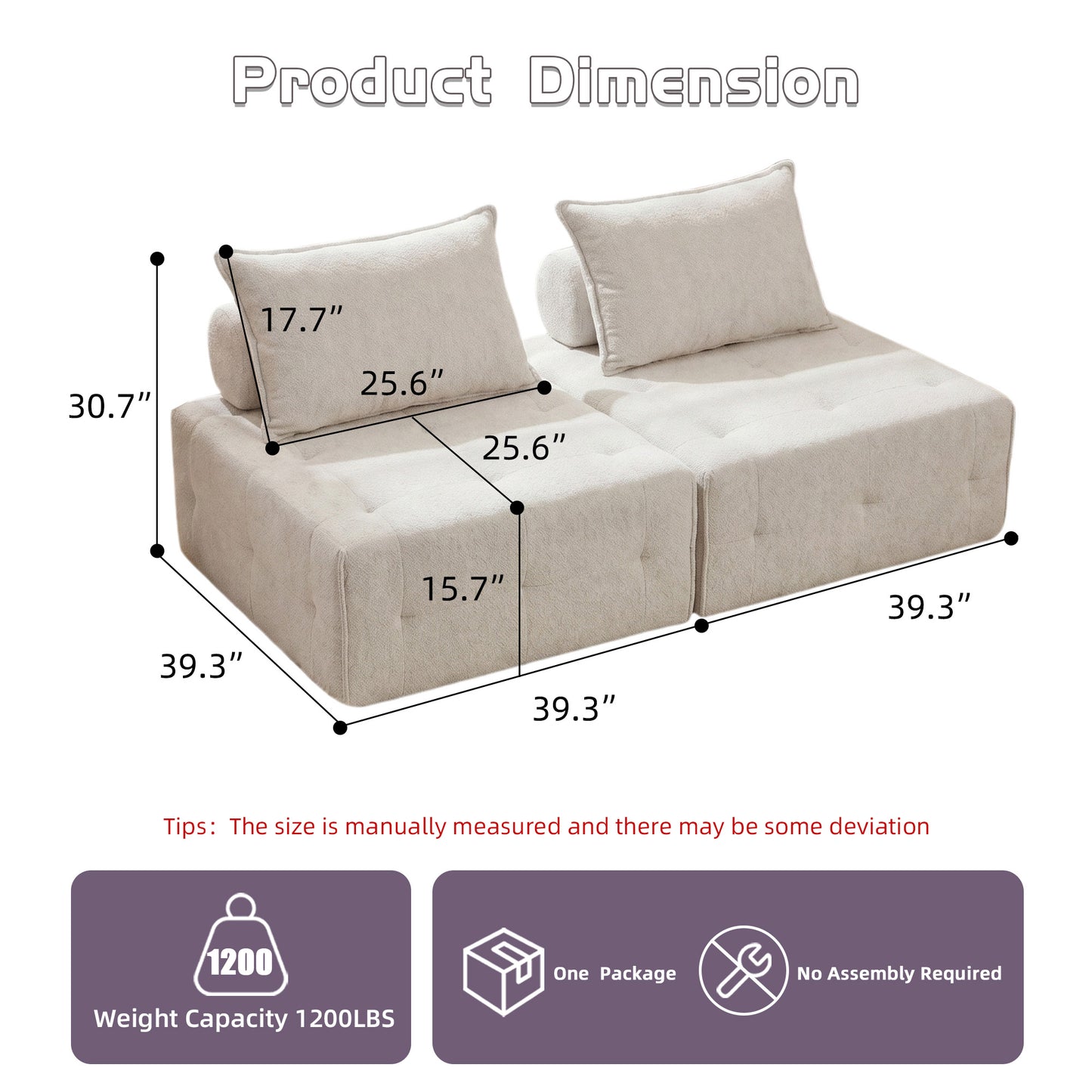 Modular Sectional Sofa with Adjustable Backrest - Beige